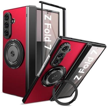 Imagem de Fiyer Capa para Samsung Galaxy Z Fold 7 com protetor de tela, capa protetora de dobradiça para Z Fold 7, com suporte de anel giratório de 360°, capa protetora de corpo inteiro à prova de choque de