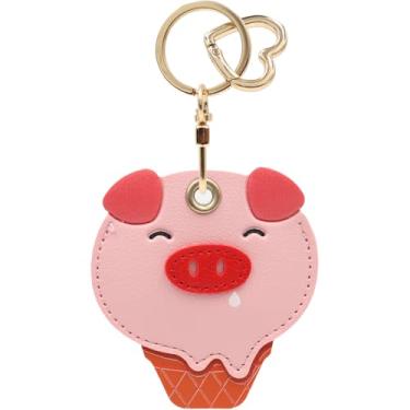 Imagem de Capa MC Fashion de couro PU compatível com AirTag, capa de rastreador GPS com cone de animal fofo, anel de chaveiro (cone maciço)