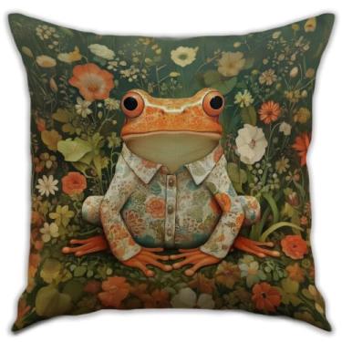 Imagem de RBAFAO William Morris Inspirado Abstrato Vintage Fox Design Fronhas Decoração de Casa Arte Capa de Almofada para Cama Sofá Sala de Estar, Carro Interior e Exterior (Laranja-Sapo, 45,7 x 45,7 cm)