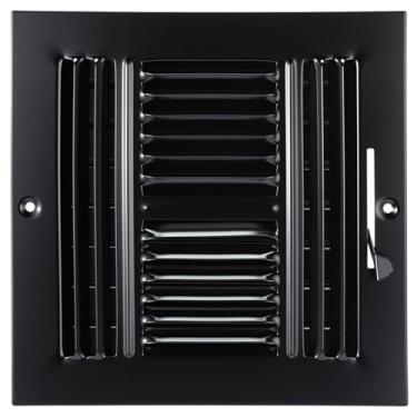 Imagem de Pelopy Abertura de duto registro de teto 4 vias grade registro cobertura de ventilação de chão com amortecedor ajustável aço sólido teto parede lateral fornecimento de ar para aquecimento HVAC e ar