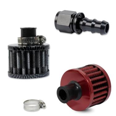 Imagem de Conjunto 3 em 1 10AN Kit de encaixe fêmea com filtro, kit de conector de filtro para respirador de célula de combustível 10AN, fibra de carbono e vermelho