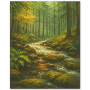 Imagem de Tranquil Stream in Mossy Forest - Pôsteres de natureza para parede - Impressão de pôster de paisagem cênica para decoração de escritório em casa ou sala de aula - Pôster de floresta para arte de