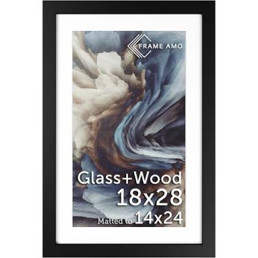 Imagem de Frame Amo Moldura para pôster de madeira maciça preta, 45,7 x 71,7 cm, tapete branco para imagem de 35 x 61 cm, frontal de vidro temperado, 3,8 cm de largura, 2,5 cm de espessura, ponta alta