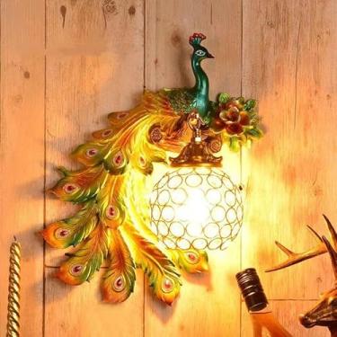 Imagem de Luminária de parede LED American Creative Art Peacock para sala de estar, quarto, escritório, casa de campo, hotel, quarto infantil, corredor (AA Esquerda)