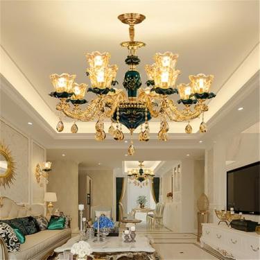Imagem de Lustre de cristal de luxo europeu com LED, estilo americano, para sala de estar, restaurante, quarto, casa de campo, hotel, loja de roupas, salão de beleza, café (12 lâmpadas).