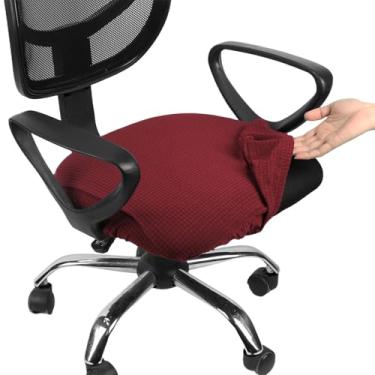Imagem de Melaluxe Capa de cadeira de escritório jacquard elástica, lavável removível, capa giratória para cadeira de mesa, vermelho vinho