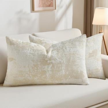 Imagem de HAUSSY Capas de almofada bege brancas 30,5 x 50,8 cm, conjunto de 2 fronhas decorativas de caxemira neutra jacquard texturizadas e macias para sofá para sala de estar, cama, decoração de casa