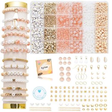 Imagem de Xylise Kit de pulseiras de contas de vidro rachadas de 6 mm/8 mm, kit de fabricação de joias, kit de pulseira da amizade para presentes de artesanato DIY