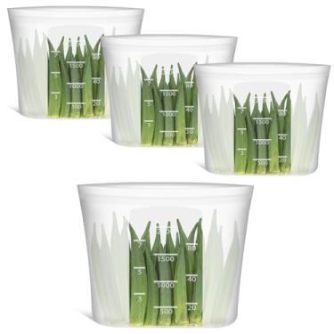 Imagem de Sacos reutilizáveis de armazenamento de alimentos 100% silicone, 100% silicone, fecho de zíper de boca larga para itens grandes, 2000 ml, congelador, micro-ondas, lava-louças, translúcido