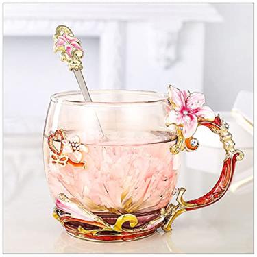 Imagem de EPOTRDCV Copo de chá colorido esmaltado flor esculpida personalidade criativa moda copo de vidro para beber café doméstico