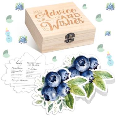 Imagem de RattanView 50 peças de cartas de jogo de previsão e conselhos do bebê com caixa de lembrança de madeira floral abóbora Dia de Ação de Graças cartas de jogo (mirtilo)