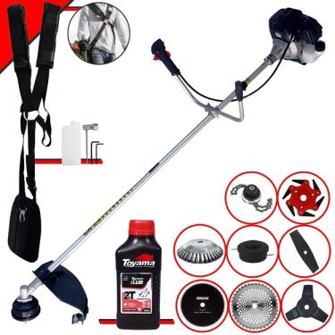 Imagem de Roçadeira Profissional Toyama RT43LB-25A À Gasolina 43cc Para Todos os Tipos de Trabalho Com Carretel de Nylon + Kit 7 Lâminas de Cortes + ÓLEO TOYAMA