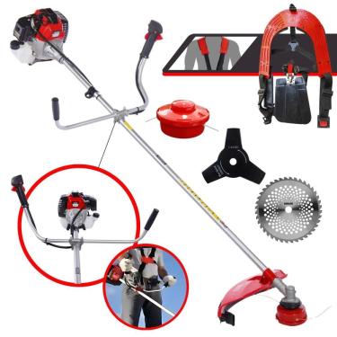 Imagem de Roçadeira Máquina de Cortar Grama À Gasolina Toyama RT52-L 2T 52cc 2HP de Alta Performance Com Carretel de Nylon + Faca 3 Pontas + Faca 40 Dentes