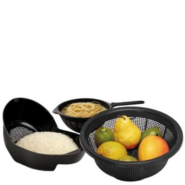 Imagem de Secador de Salada，Seca Salada Manual，Conjunto Multifuncional de 3 PeçAs，Material PláStico，Adequado para Lavar Frutas, MacarrãO, Arroz, Etc.(Preto)