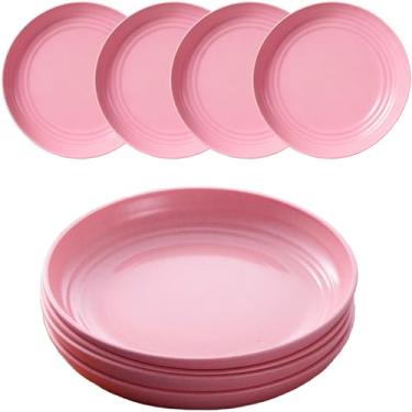 Imagem de MaoMaoCha Pratos de palha de trigo, pratos de jantar inquebráveis, conjunto de 4 pratos de plástico de 23 cm, reutilizáveis, seguros para lava-louças e micro-ondas, pratos de salada leves para