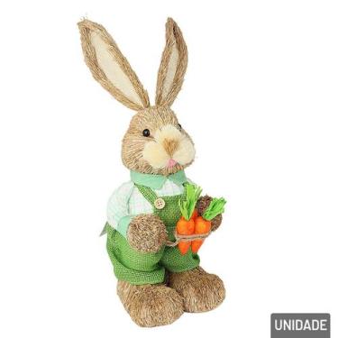 Imagem de Enfeite de Páscoa Coelho de Palha com Cenoura 45cm - Tudo em Caixa - G