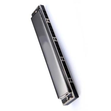 Imagem de Gaita profissional para jogar gaita de sopro de madeira oca tremolo 24 furos espelho preto capa de aço inoxidável (cor: G)