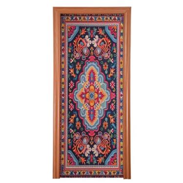 Imagem de xigua Capa de porta estilo boêmio, capa de porta de tecido de alta elasticidade lavável, faixa de fundo para decoração de festa de férias em casa, M35 x 79 pol