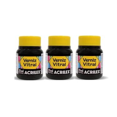 Imagem de Kit 3 Verniz Vitral Acrilex Preto 520 37ml – Acabamento Transparente e Brilhante para Vidro, Copos, Garrafas, Vasos, Cerâmica e Porcelana – Efeito Vitrais Profissional