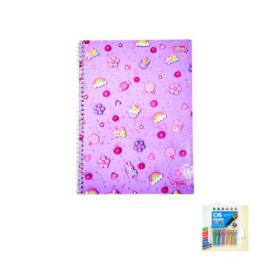 Imagem de Kit Caderno Universitário Vibe Feminino 10M 160F Tilibra + Caneta Spiro 0.7mm + Marcador Brush Metallic