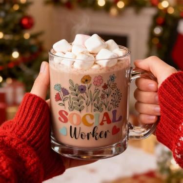 Imagem de Nuogo 6 peças de presentes de agradecimento de assistente social 325 ml, copos de vidro de assistente social com alças, xícara de café, decoração de mesa de escritório para conselheiros, terapeutas