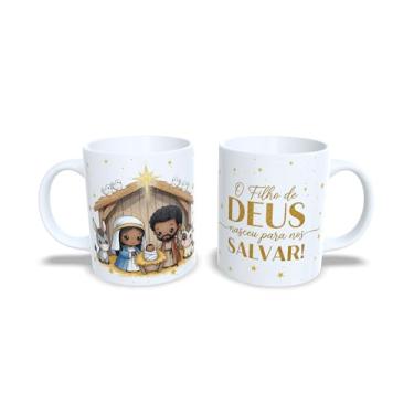 Imagem de Caneca de Cerâmica Branca com Tema Natalino, Design de Presépio, Jesus O Verdadeiro Sentido do Natal, Decoração de Natal com Estrelas Douradas (23169)