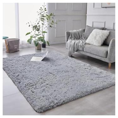 Imagem de SPXMQSS Tapete macio e longo de pelúcia para sala de estar, tapetes antiderrapantes que não caem para quarto, lavável na máquina para sala de estar, quarto, cabeceira, casa cinza 200 x 300 cm