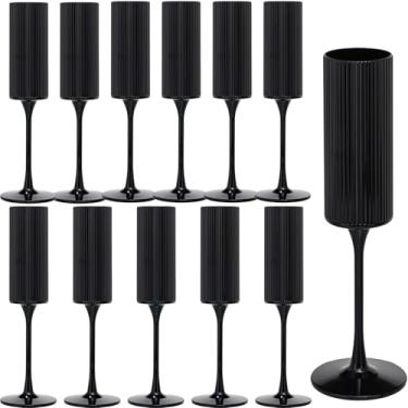 Imagem de Pacote com 12 taças de champanhe, taças de vinho de plástico de 170 g - reutilizáveis, elegantes para recepção de casamento, aniversário, brindes, festas - Taças de Mimosa vintage com haste longa