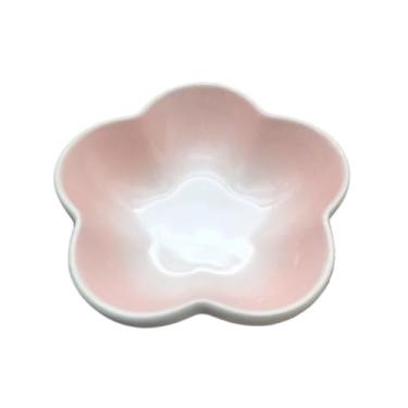 Imagem de prato de lanche Prato fundo de cerâmica cor sólida com 5 polegadas para flores, prato pequeno para mergulhar, utensílios cozinha para casa tigela de sopa(Pink White)