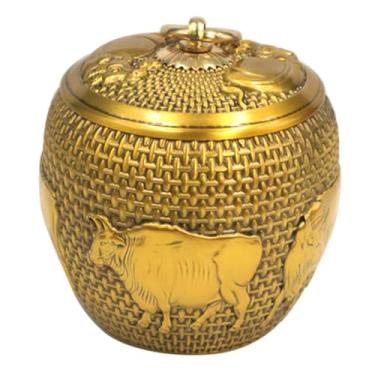 Imagem de YXCQHZM Urnas de lembrança de boi de cobre puro para cinzas humanas - Urna de animal de estimação para cães pequenos, gatos - Lembrança de urna funerária de cinzas de cremação memorial, caixa de