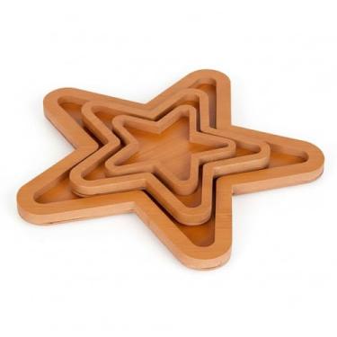 Imagem de Conjunto 3 Petisqueiras MDF Estrela Decoração Mesa Ceia Natalina Madeira