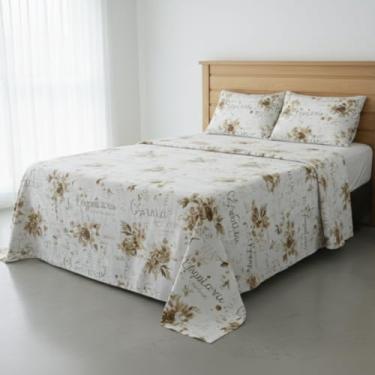 Imagem de Jogo de Camal Percal 200 Fios – 4 Peças - Conforto, Maciez e Elegância para Suas Noites (Rosas Vintage, Casal)