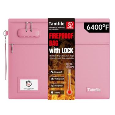 Imagem de Bolsa de documentos à prova de fogo de 3537 °C com fechadura, bolsa de dinheiro à prova de fogo de 36,8 x 29 cm, 2 bolsos com zíper para dinheiro, bolsa de dinheiro segura para incêndio, zíper para