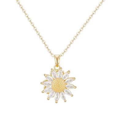 Imagem de Zoesky Colar de girassol banhado a ouro 18K para mulheres, presentes de girassol para mãe, pingente de girassol giratório com zircônia cúbica 5A, presentes de aniversário para mãe, esposa, namorada