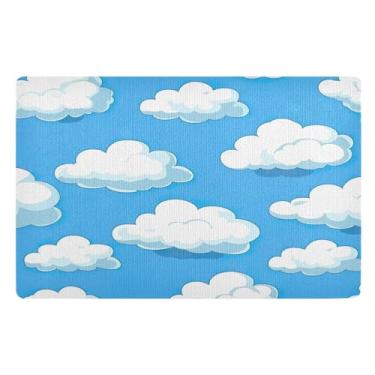 Imagem de STAYTOP Tapete de porta com nuvens brancas, entrada externa, 81 x 50 cm, tapete de boas-vindas ao ar livre/interno, tapetes de banho fofos, capacho frontal antiderrapante para entrada, pátio, áreas de