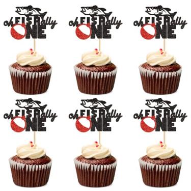 Imagem de 24PCS Fish Cupcake Toppers Fishing Theme Oh FishallyParty Cake Decorations Baby Shower Boys Girls Gone Fish Party Summer Outdoor Fishing Party Favors Cake Decor Supplies