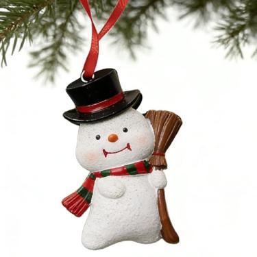 Imagem de Enfeite de árvore de Natal, enfeites de árvore de Natal fofos de boneco de neve, chapéu, boneco de neve, decoração de árvore de Natal, ornamentos de resina para Natal, casa, porta da frente, decoração