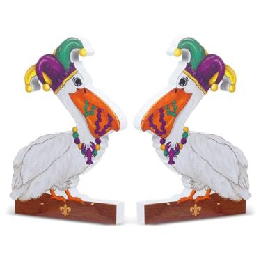 Imagem de Yousoontic 2 peças placa de carnaval pelicanos bloco de madeira placa de mesa central para mesa de escritório, casa de fazenda, casa, cozinha, bandeja em camadas, decoração, prateleiras, mesa de