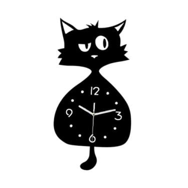 Imagem de MotiveTech Relógio de parede moderno com pêndulo de cauda oscilante em formato de gato, silencioso, ideal para decoração de quartos infantis e ambientes
