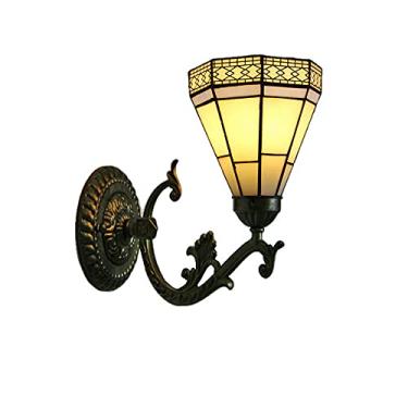 Imagem de Arandela de parede barroca com vitral, estilo Tiffany, estilo europeu, com espelho frontal vintage, ideal para quarto, cabeceira, corredor e varanda. Soquete E26/E27 x 1 unidade.