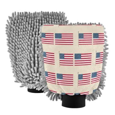 Imagem de STAYTOP Luvas de lavagem de carro com bandeira americana, 2 peças, luvas de microfibra de chenille, sem arranhões, panos de esponja de lavagem ultra absorventes para carros, limpeza doméstica - M