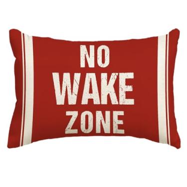 Imagem de JAERUE Capa de almofada náutica citação engraçada sem zona de despertar fronha lombar 30 x 50 cm decoração de casa do lago capa de almofada aventura costeira para varanda sofá-cama (vermelha)