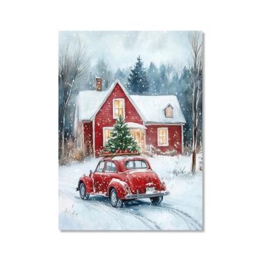 Imagem de Impressão de pôster de arte de parede retrô de Natal Papai Noel alce paisagem de inverno imagens de Natal para bar em casa pub cozinha café loja decoração de férias (SKU8,12 x 40,6 cm = (30 x 40 cm