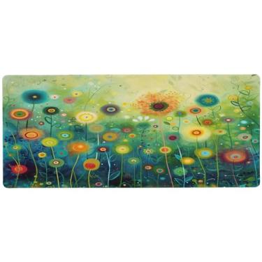 Imagem de xigua Tapete de mouse grande de flores silvestres em aquarela, tapete de mesa antiderrapante 80 x 39,9 cm, base de borracha de 3 mm de espessura, protetor de mesa para laptop, mesa de trabalho