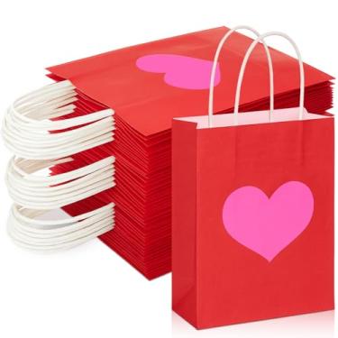 Imagem de Engrowtic 24 peças de sacos de presente de coração de dia dos namorados a granel com alça para presente de dia dos namorados, saco de embrulho de papel kraft em forma de coração, sacos de presente
