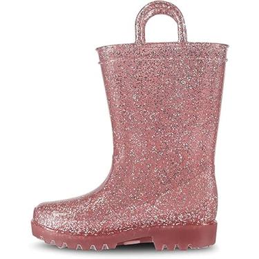 Imagem de sporto Botas infantis jazz à prova d'água sem cadarço com glitter borracha chuva sapatos clássicos para todos os climas, Rosa/prata, 10 Toddler