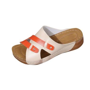 Imagem de Tênis feminino Roman Leisure Bow Step com salto cunha e combinação de cores para uso casual, adequado para uso diário ao ar livre e interno com material PU de salto de 4,5 cm, Bege, 39