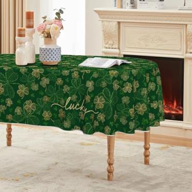 Imagem de Horaldaily Toalha de mesa de Dia de São Patrício 152 x 213 cm, oval, trevo verde, estilo arte celta, lavável, capa de mesa sazonal para decoração de festa, piquenique, jantar