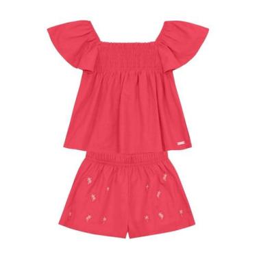 Imagem de Conjunto infantil menina bordado floral Mundi, 8, Vermelho