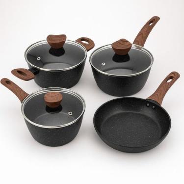 Imagem de Conjunto de Panelas Antiaderente 4 Peças com Tampas de Vidro  Alumínio